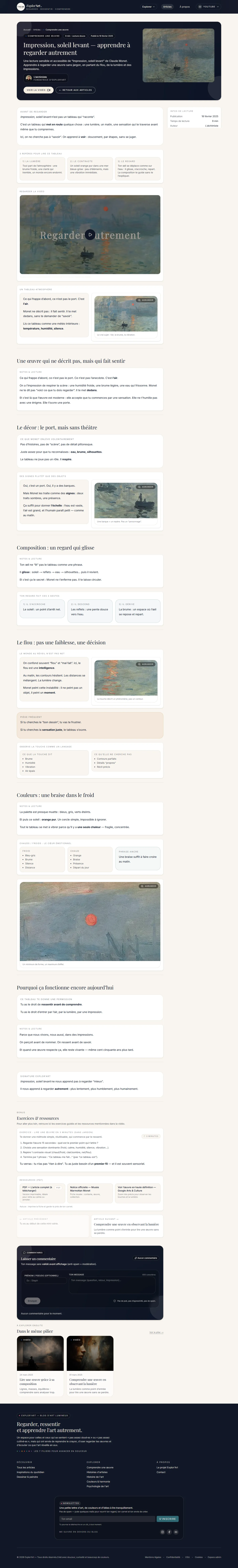 Page article desktop du projet Explorart