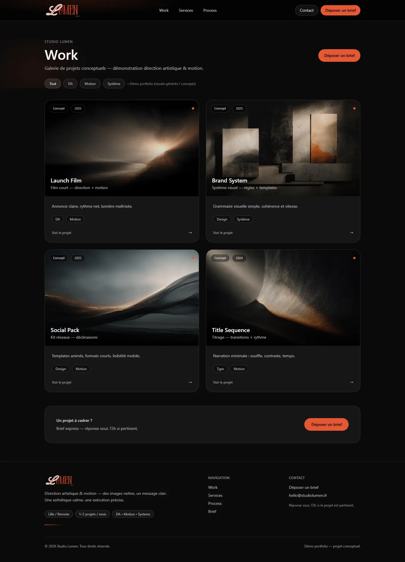 Section services desktop du projet Studio Lumen