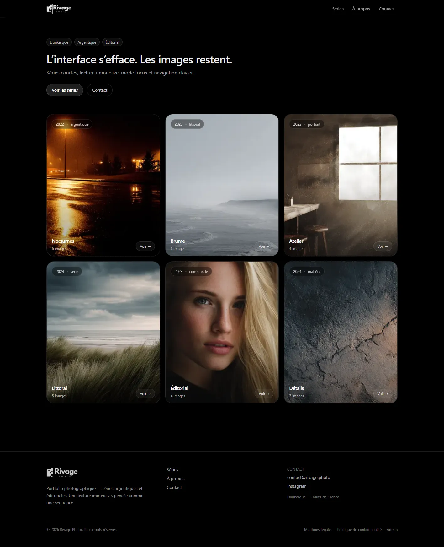 Page d’accueil desktop du projet Rivage Photo